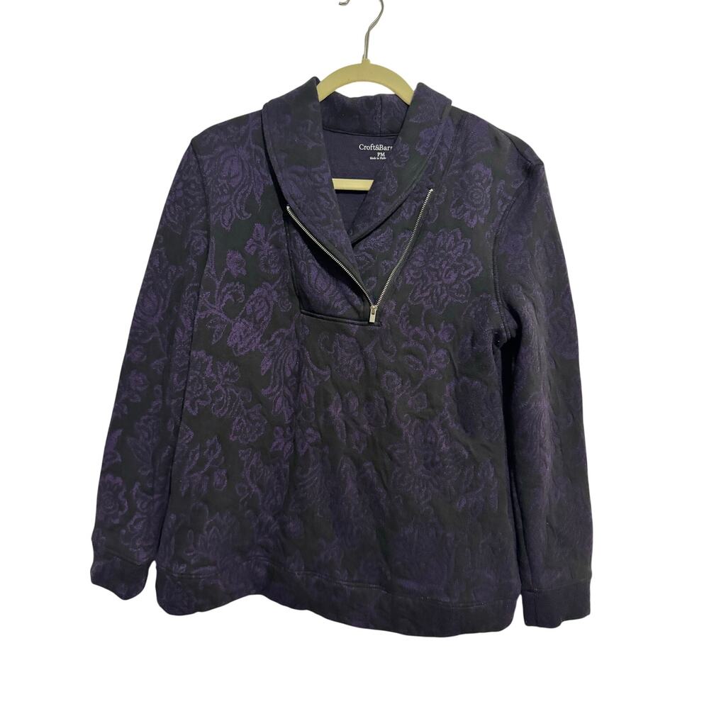 Croft & Barrow Women’s PM Purple Floral Quarter Zip Pullover Sweatshirt